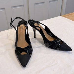 J.Reneé black Benaki patent leather/material crisscross slingback 4” heal  NWOT